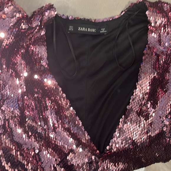 Zara Pink Sequin Mini Dress with Ruffle Sleeves - Picture 4 of 4